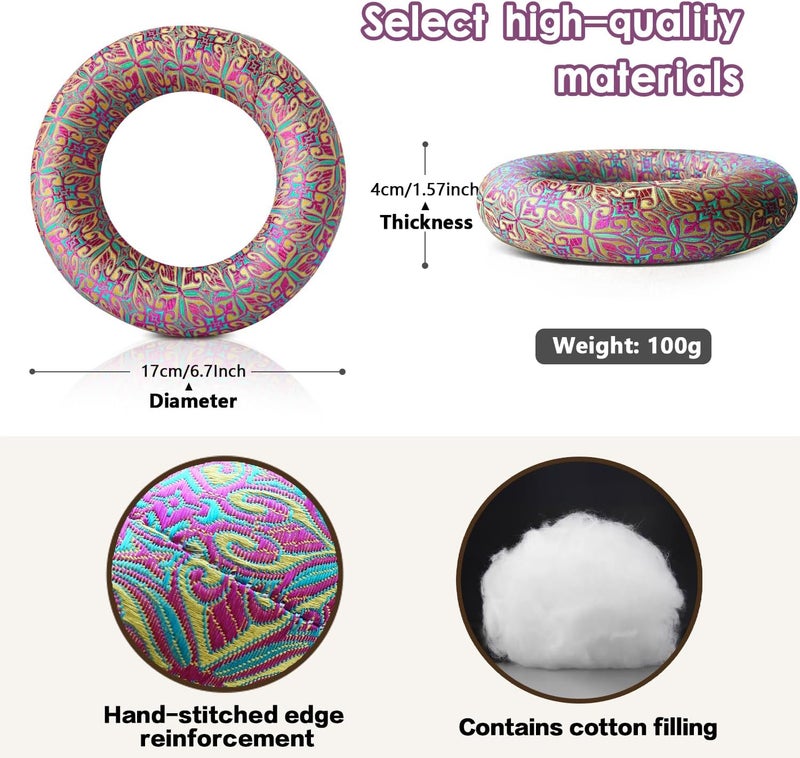 UPCEED Singing Bowl Cushion for Tibetan Singing Bowls, Handmade Silk Brocade Round Cushion Pillow for Sound Healing and Crystal Sound Bowls Accessories(YellowPurple,6.7 Inch) - Image 2